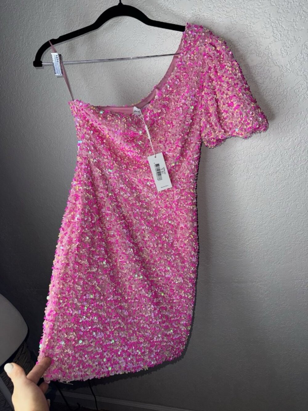 Petal & pup Pink One Shoulder Sequin Mini Dress Velvet Dance Formal Gala Small P - Picture 12 of 15